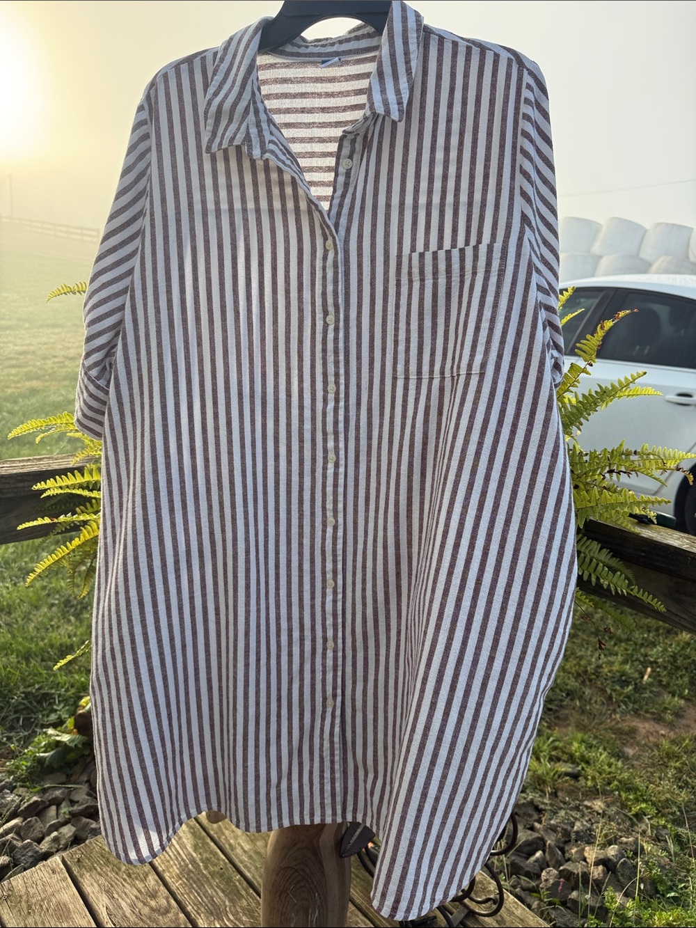 Old Navy Brown & White Striped womens shirt dressButton-Down Shirt
